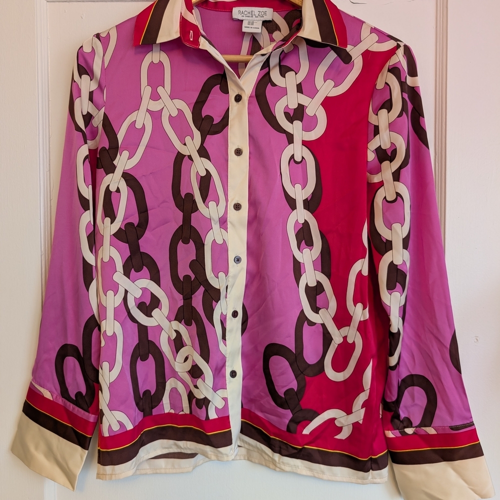 Rachel Zoe Pink and Cream Chain Pattern Blouse